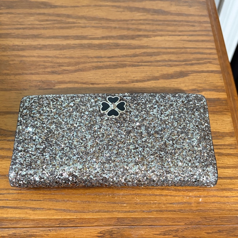 Kate Spade ♠️ Glittery Wallet with Clover Logo